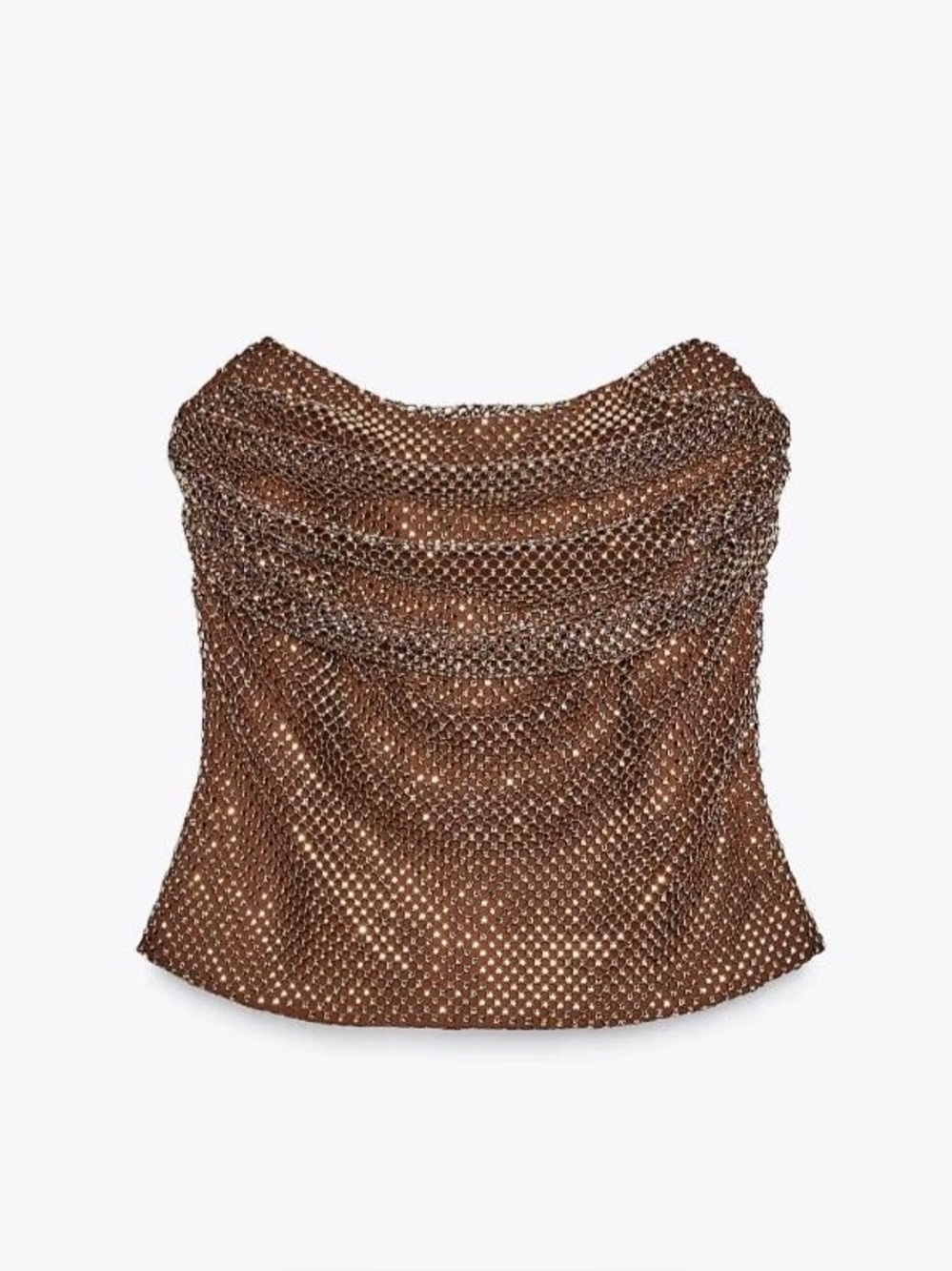 ISO - Zara Draped Rhinestone Strapless Top Bronze Brown, size XS